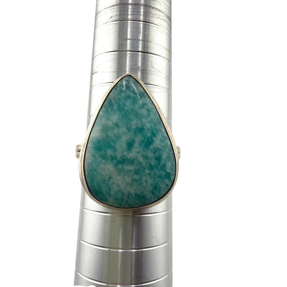 Chrysocolla Cabochon Sterling Silver Ring Blue And Green Artisan Jewelry 10.5